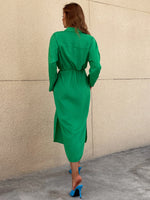 Solid Knot Side Wrap Shirt Dress