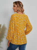 Ditsy Floral Print Lantern Sleeve Peplum Blouse