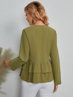 Button Front Tiered Layer Peplum Blouse