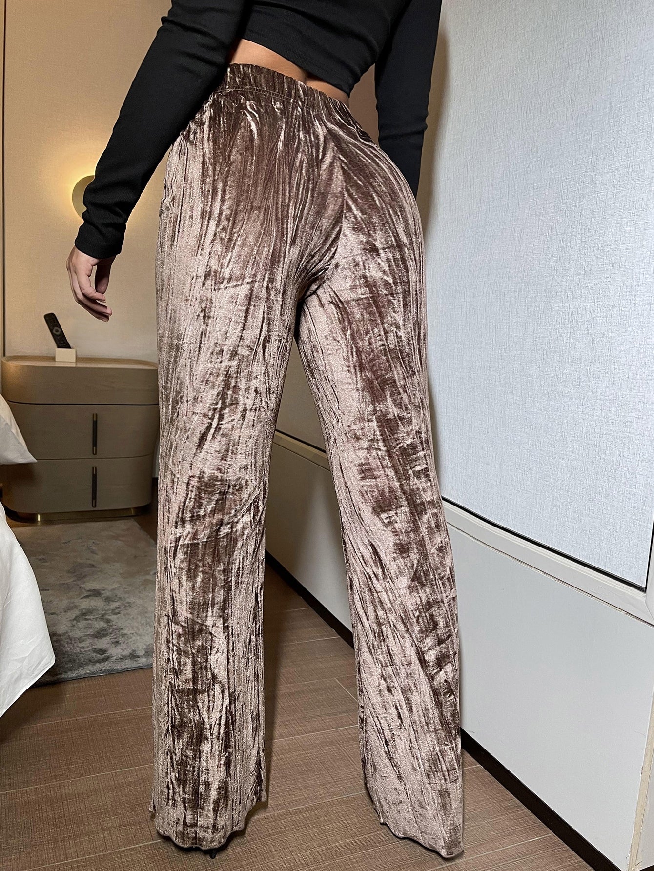 Elastic Waist Velvet Pants