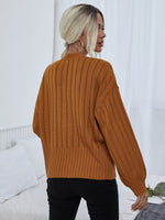 Rib Knit Button Front Drop Shoulder Cardigan