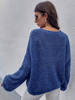 Drop Shoulder Lantern Sleeve Ribbed Knit Sweater