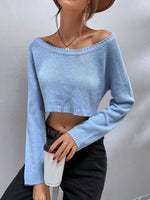 Boat Neck Lace Up Back Crop Sweater