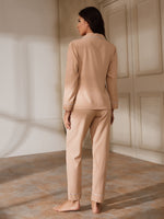 Letter Embroidery Contrast Piping Pocket Front PJ Set