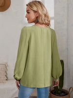 Solid Scoop Neck Puff Sleeve Blouse