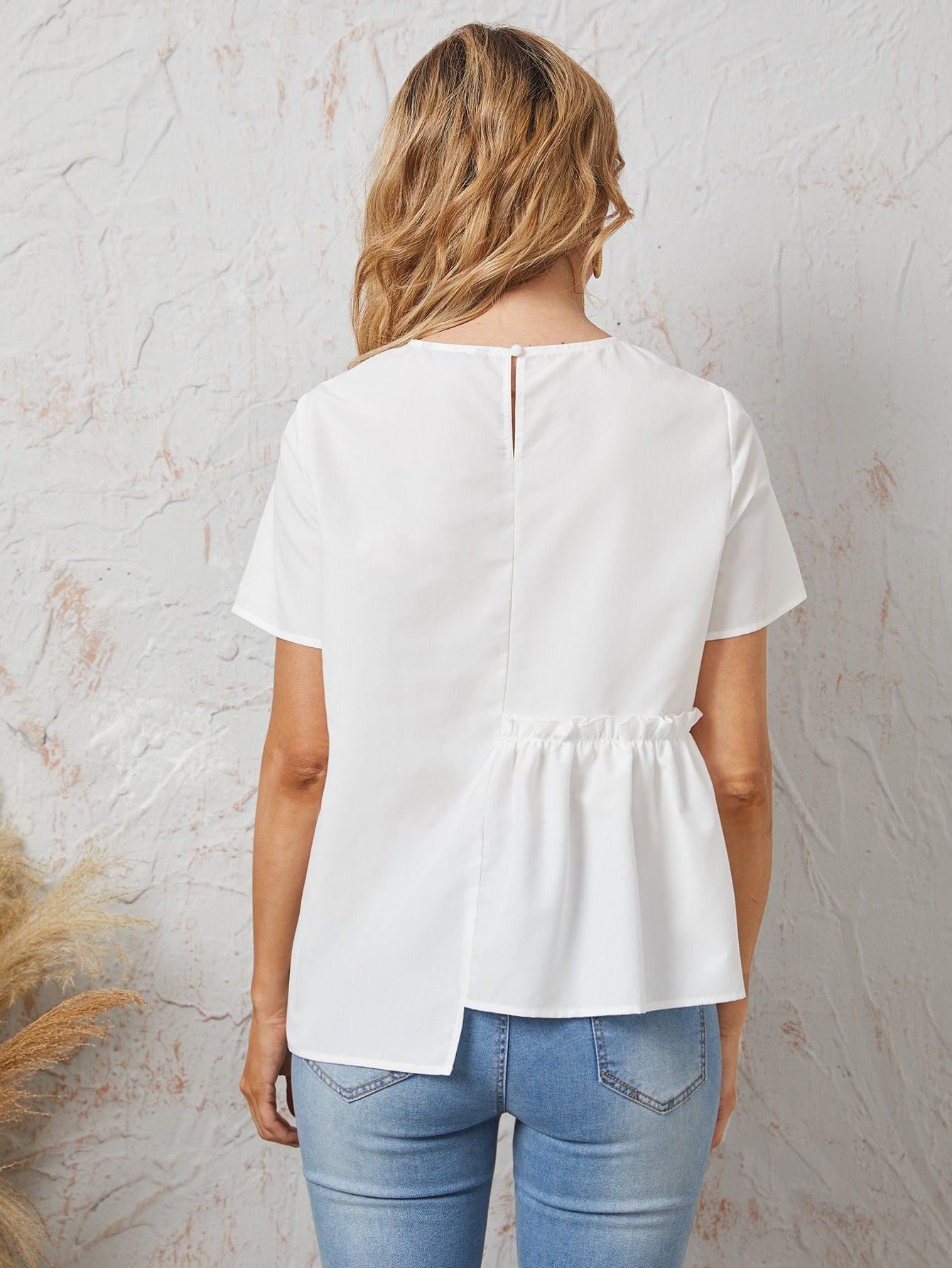 Frill Detail Asymmetrical Hem Top