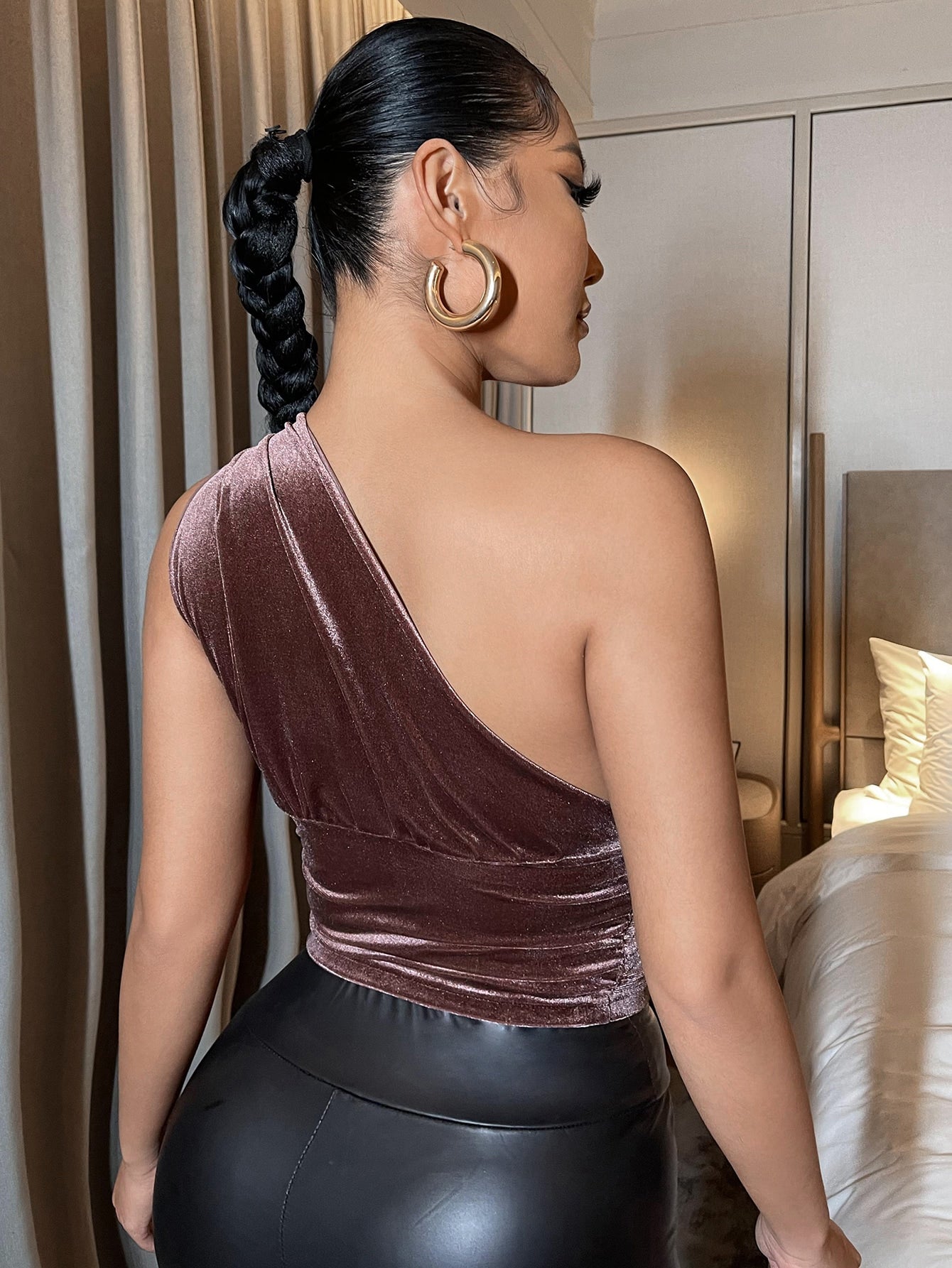 One Shoulder Cut Out Velvet Top