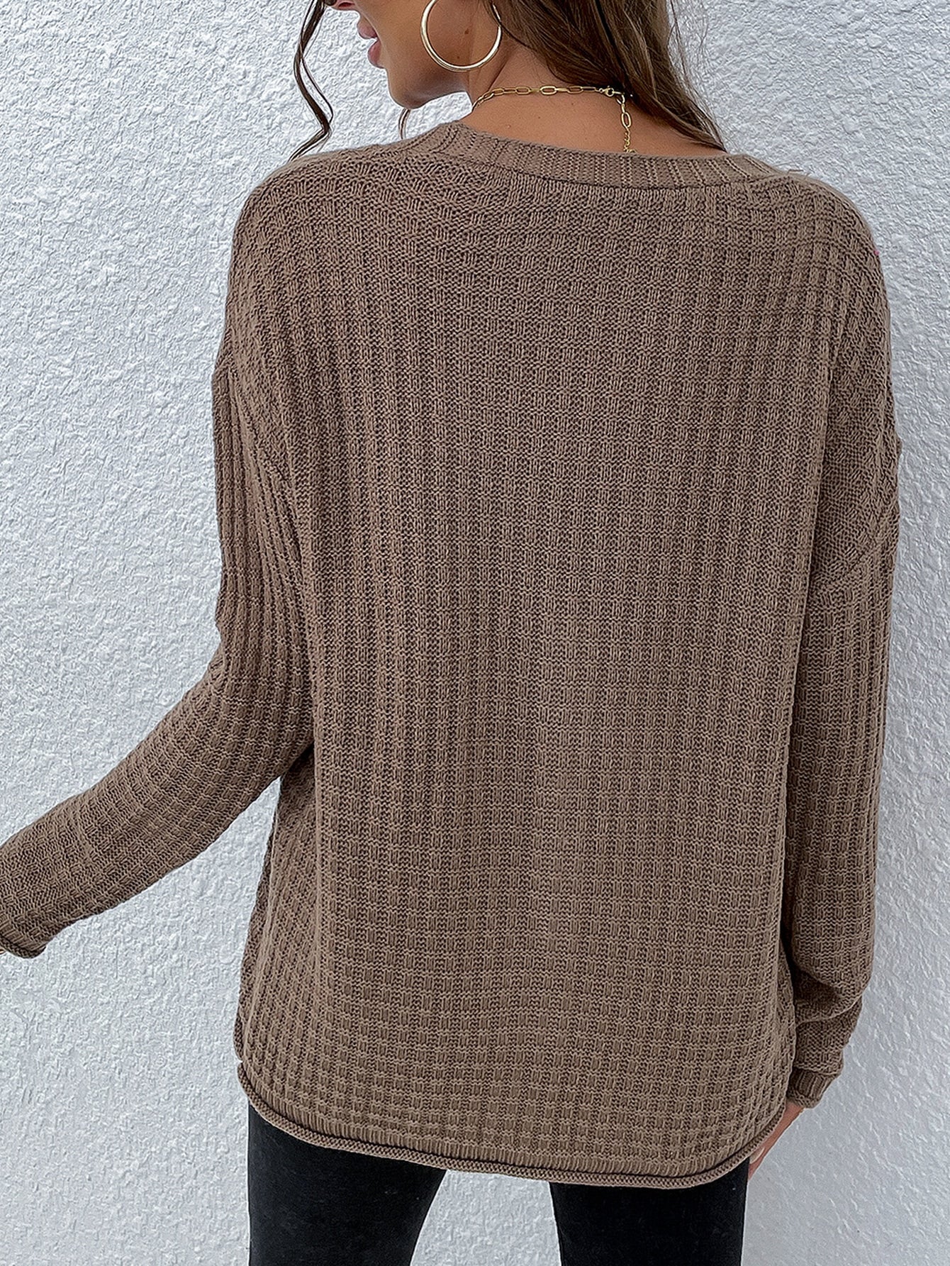 Drop Shoulder Waffle Knit Cardigan