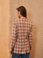Plaid Pocket Front Single Button Slit Back Blazer