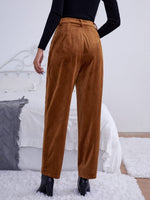 Velvet Slant Pockets Straight Leg Pants