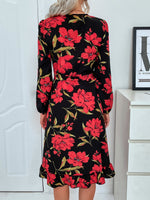 Allover Floral Knot Side Wrap Dress
