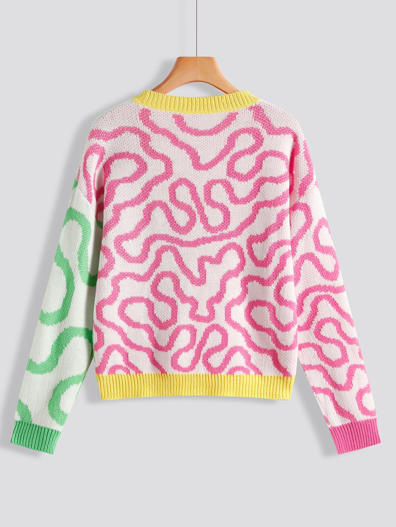 Allover Pattern Color Block Drop Shoulder Cardigan