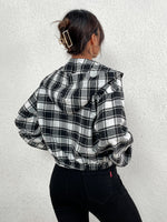 Plaid Drop Shoulder Hooded Jacket
