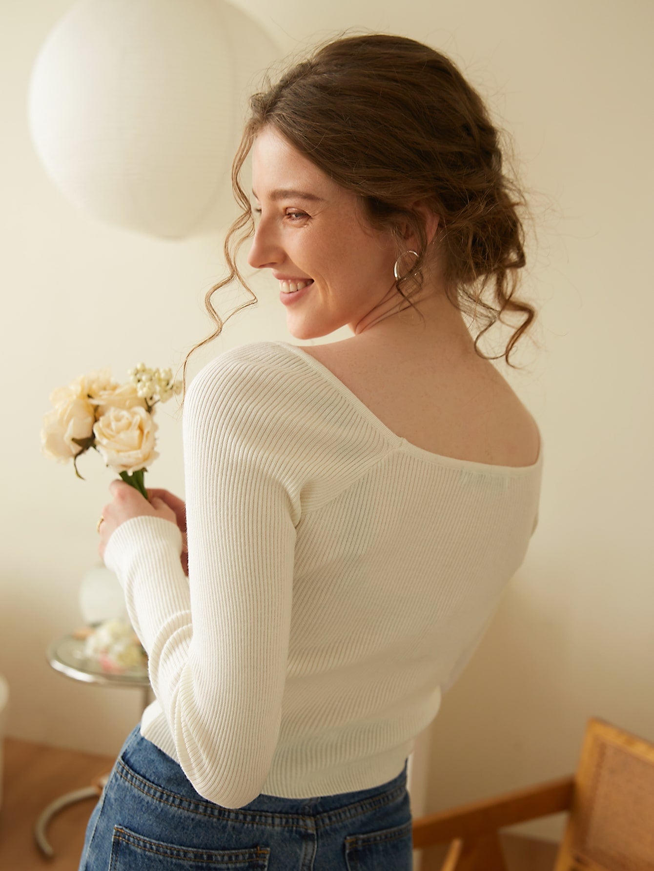 Ribbed Knit Ruched Bust Sweater