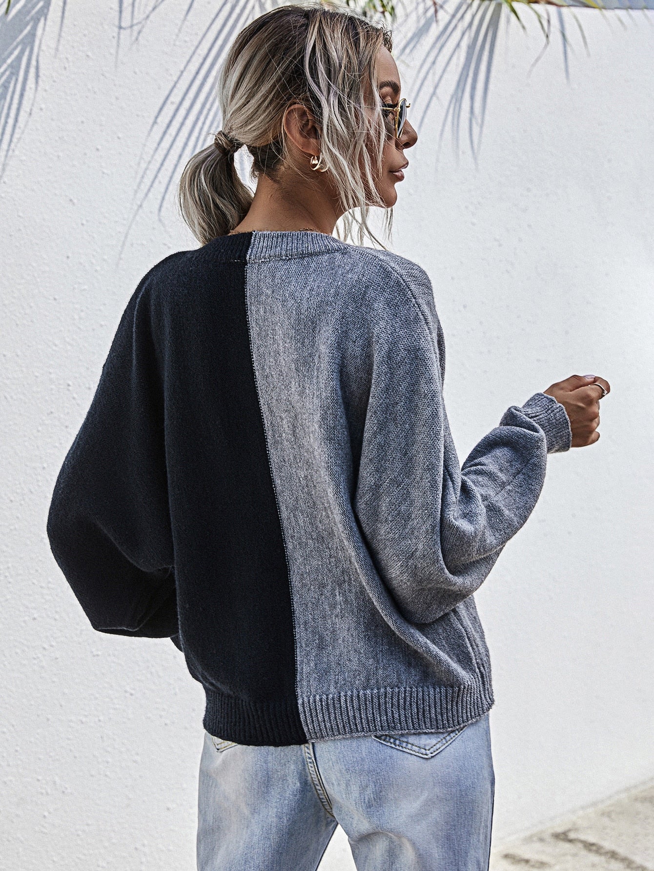 Color Block Batwing Sleeve Sweater