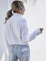 High Neck Drop Shoulder Ribbed Knit Sweater