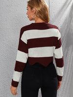 Block Striped Scallop Hem Sweater