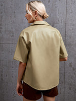 PU Leather Button Front Jacket