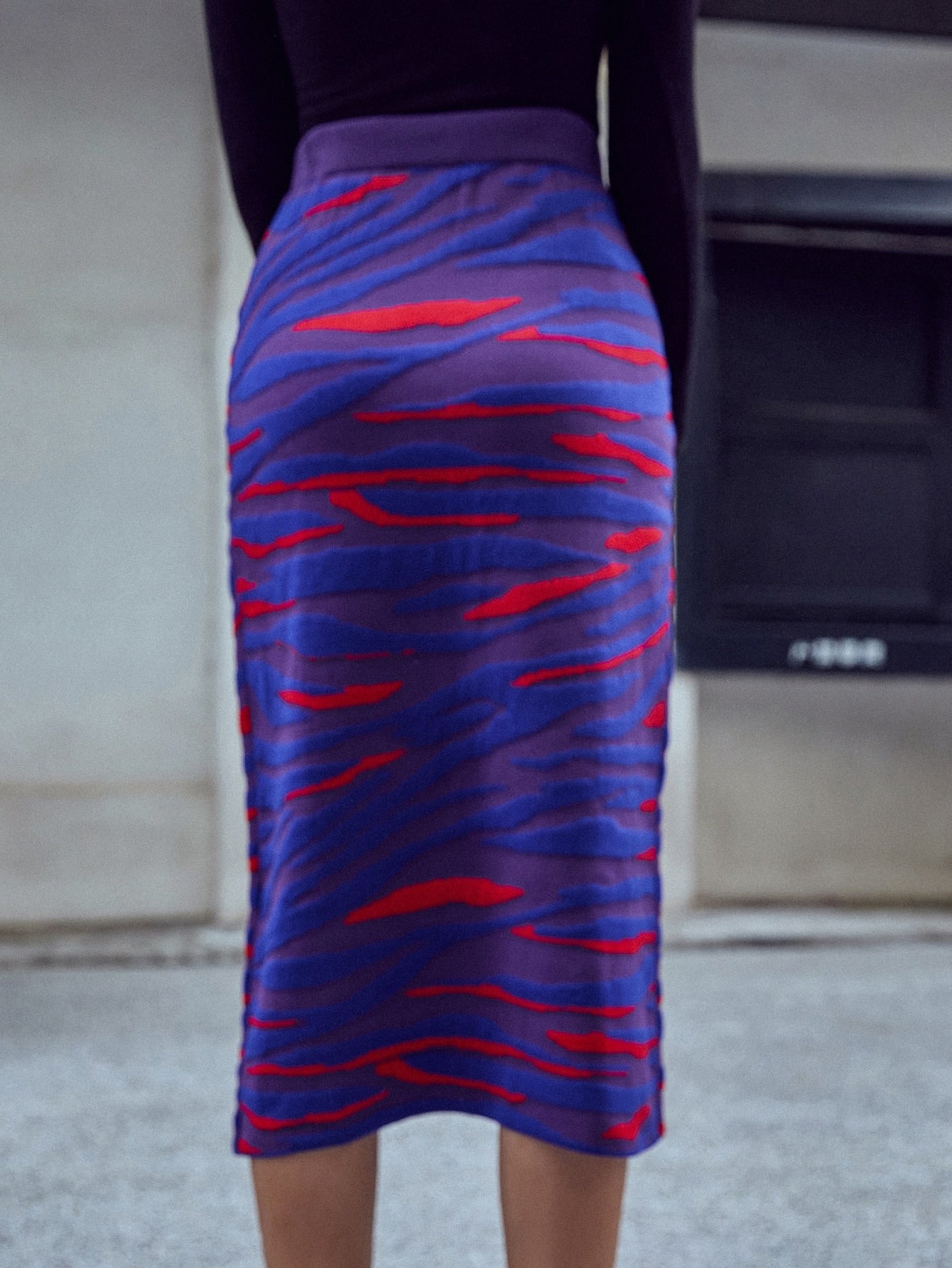 Colorblock High Waist Knit Skirt