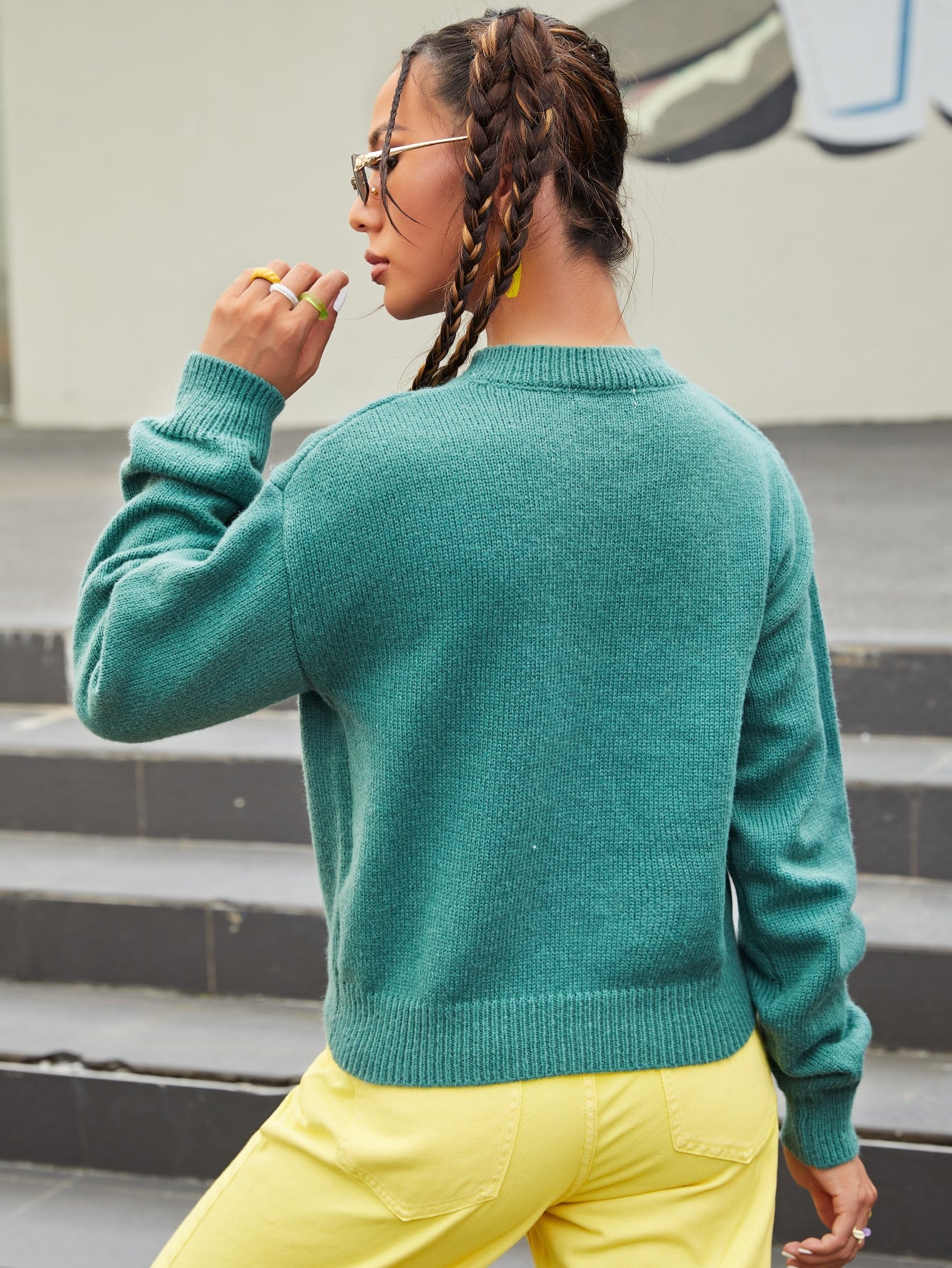 Drop Shoulder Floral Pattern Sweater