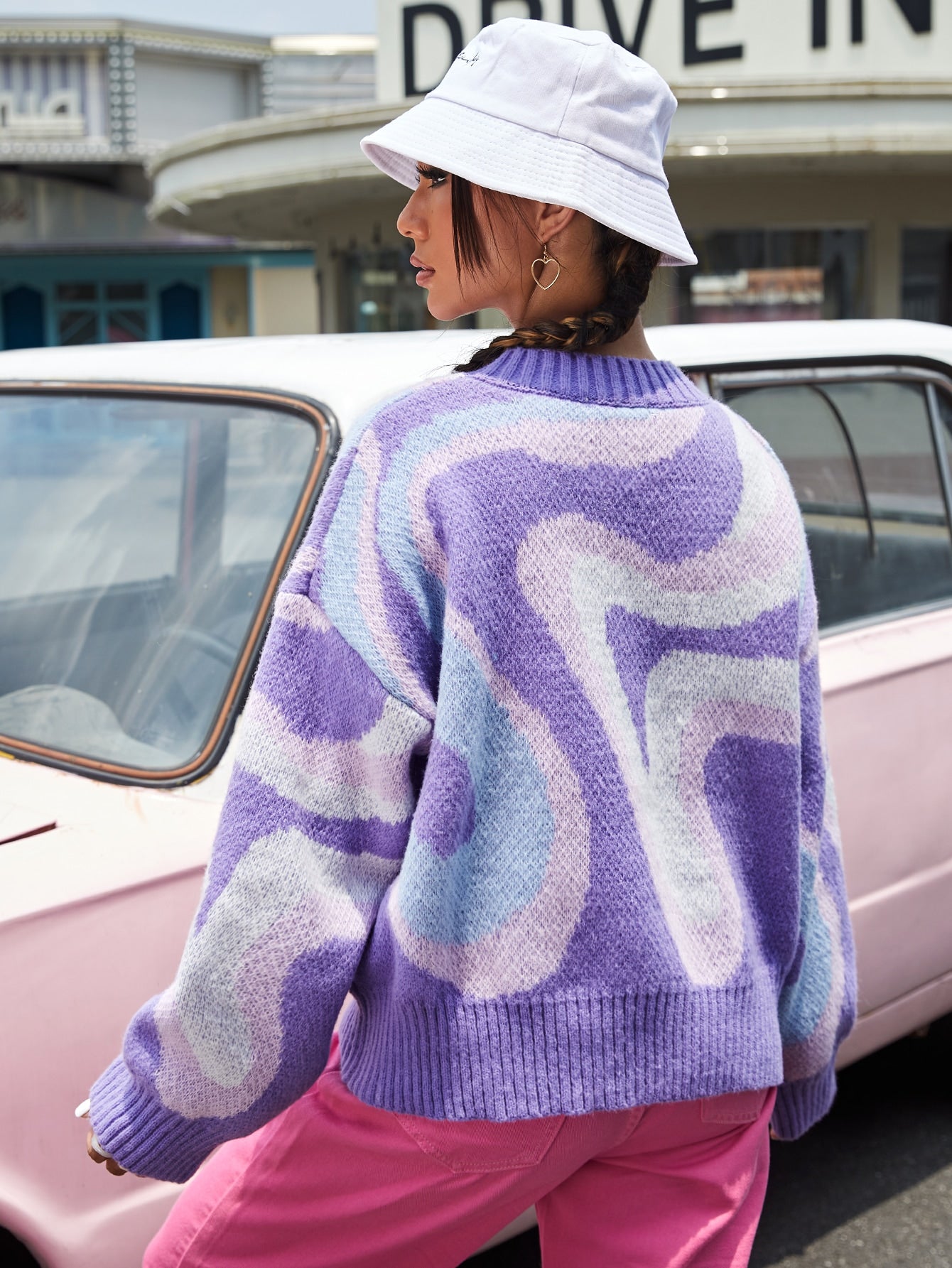 Graphic Pattern Drop Shoulder Sweater