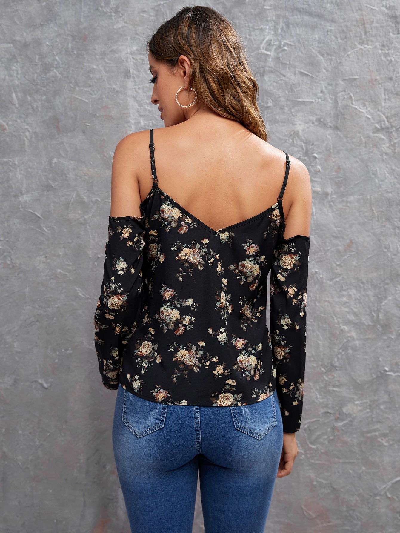 Cold Shoulder Floral Print Top