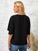 Cutout V-neck Flutter Sleeve Top