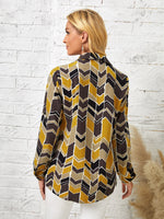 Rolled Tab Sleeve Chevron Print Blouse