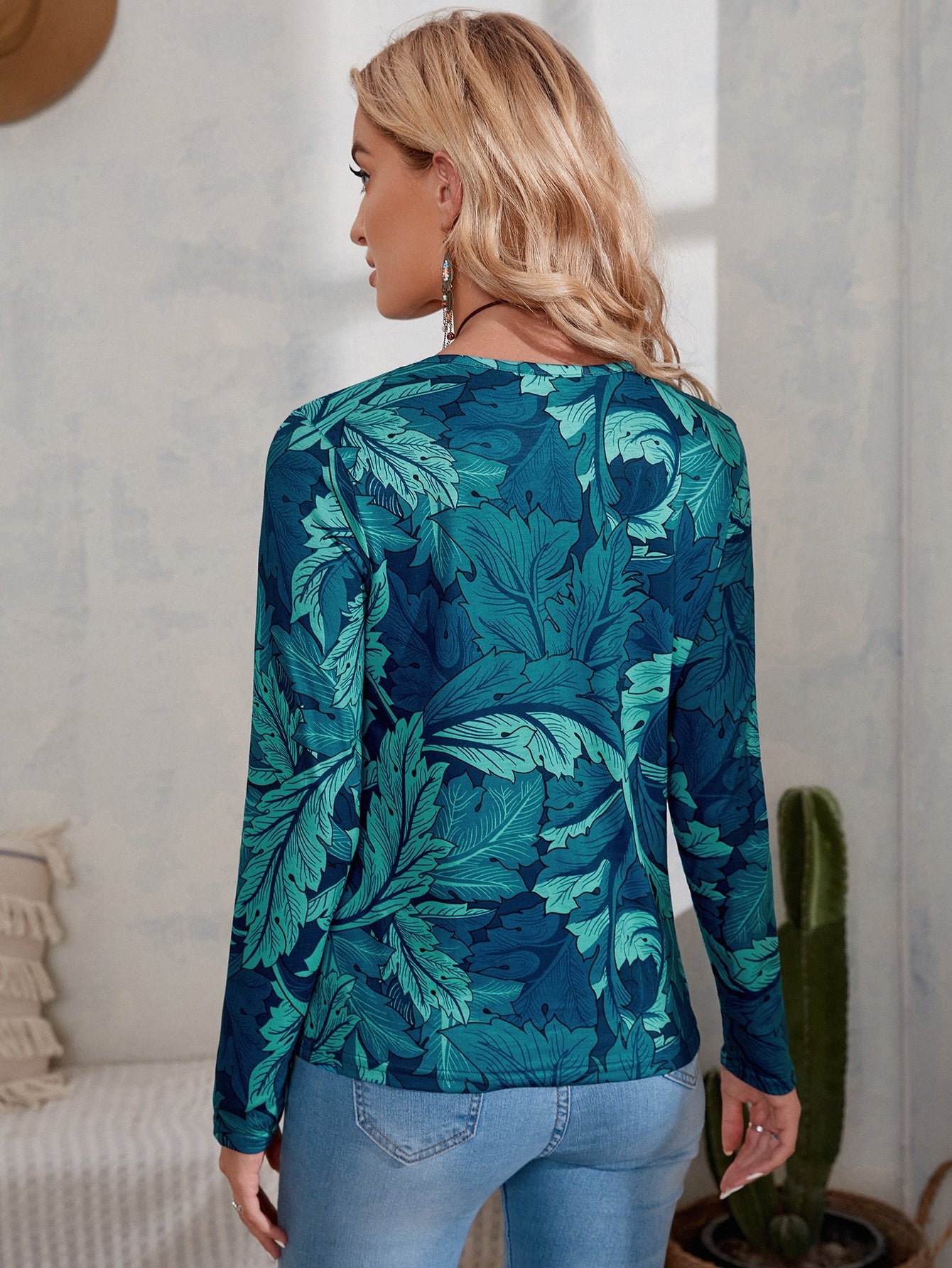 Leaf Print Long Sleeve Tee