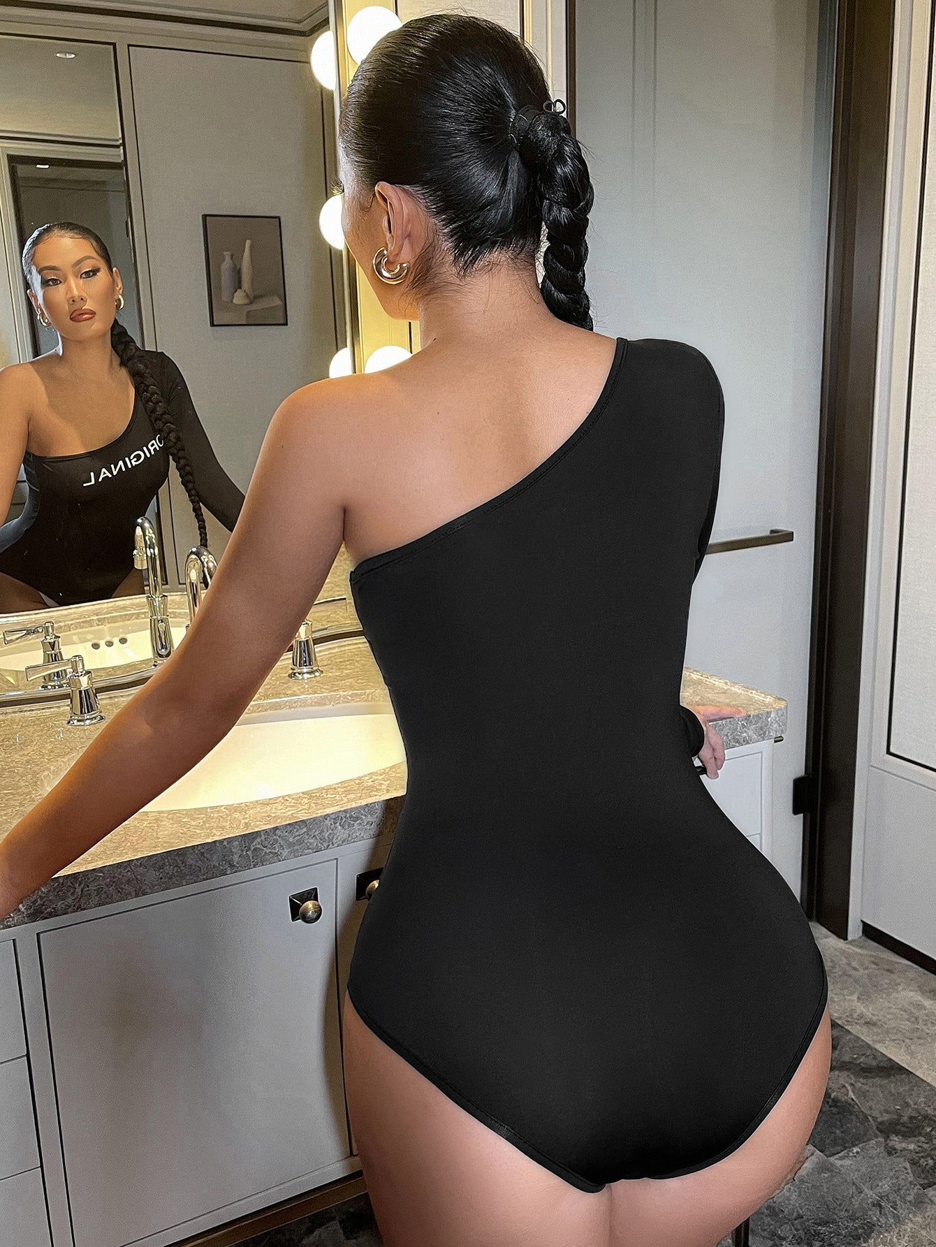 Letter Graphic One Shoulder Bodysuit