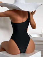 Plain Cut-out One Piece Swimsuit