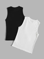 2pcs Solid Ribbed Knit Tank Top