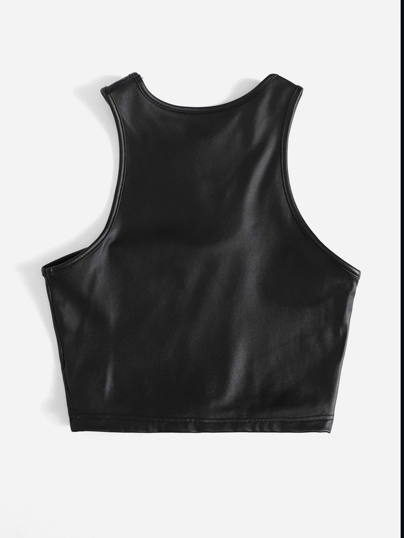 Solid Cut Out PU Leather Tank Top
