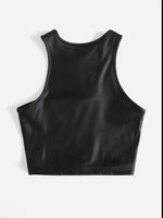 Solid Cut Out PU Leather Tank Top