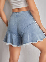 Zipper Fly Flowy Raw Hem Denim Shorts