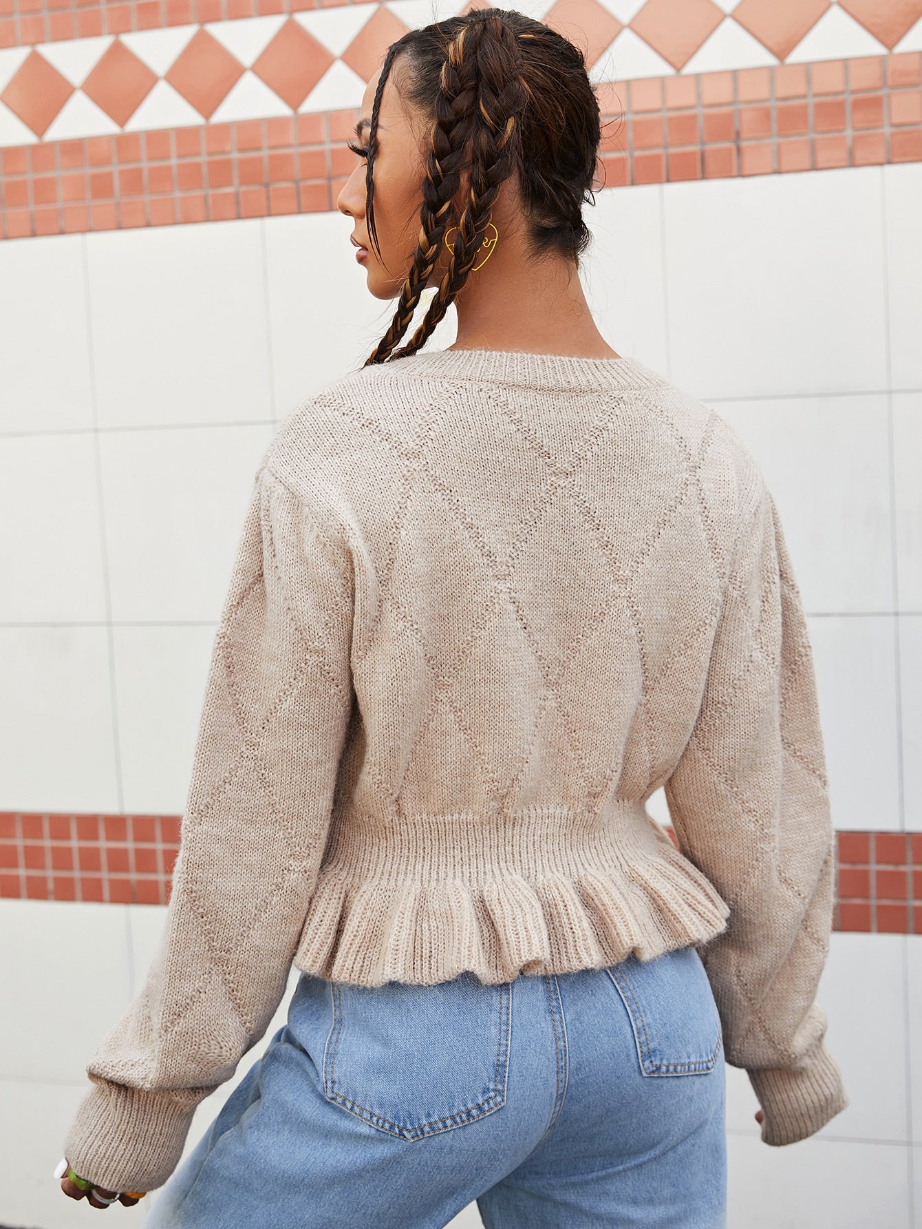 Fruit Applique Ruffle Hem Sweater