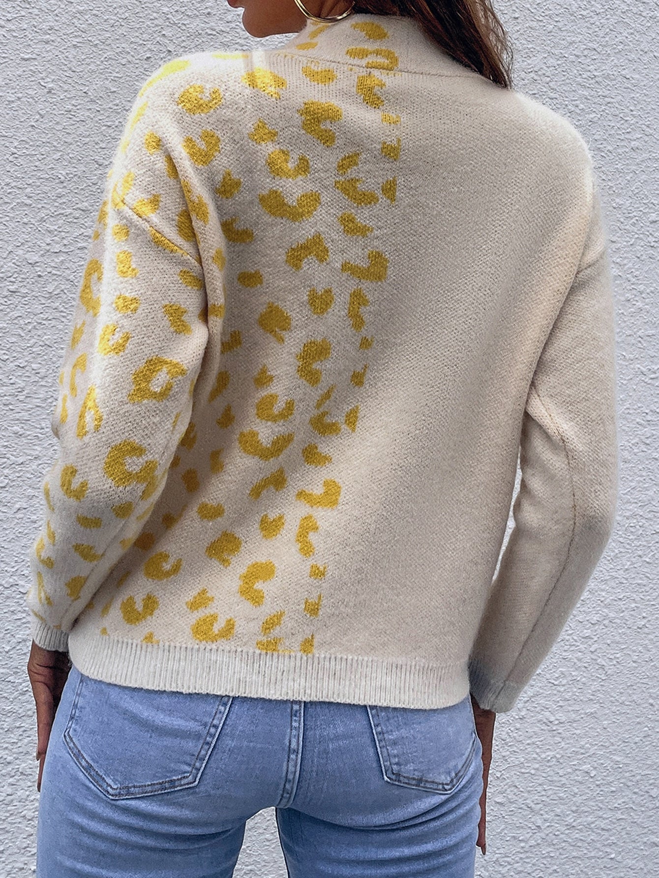 Mock Neck Leopard Pattern Sweater