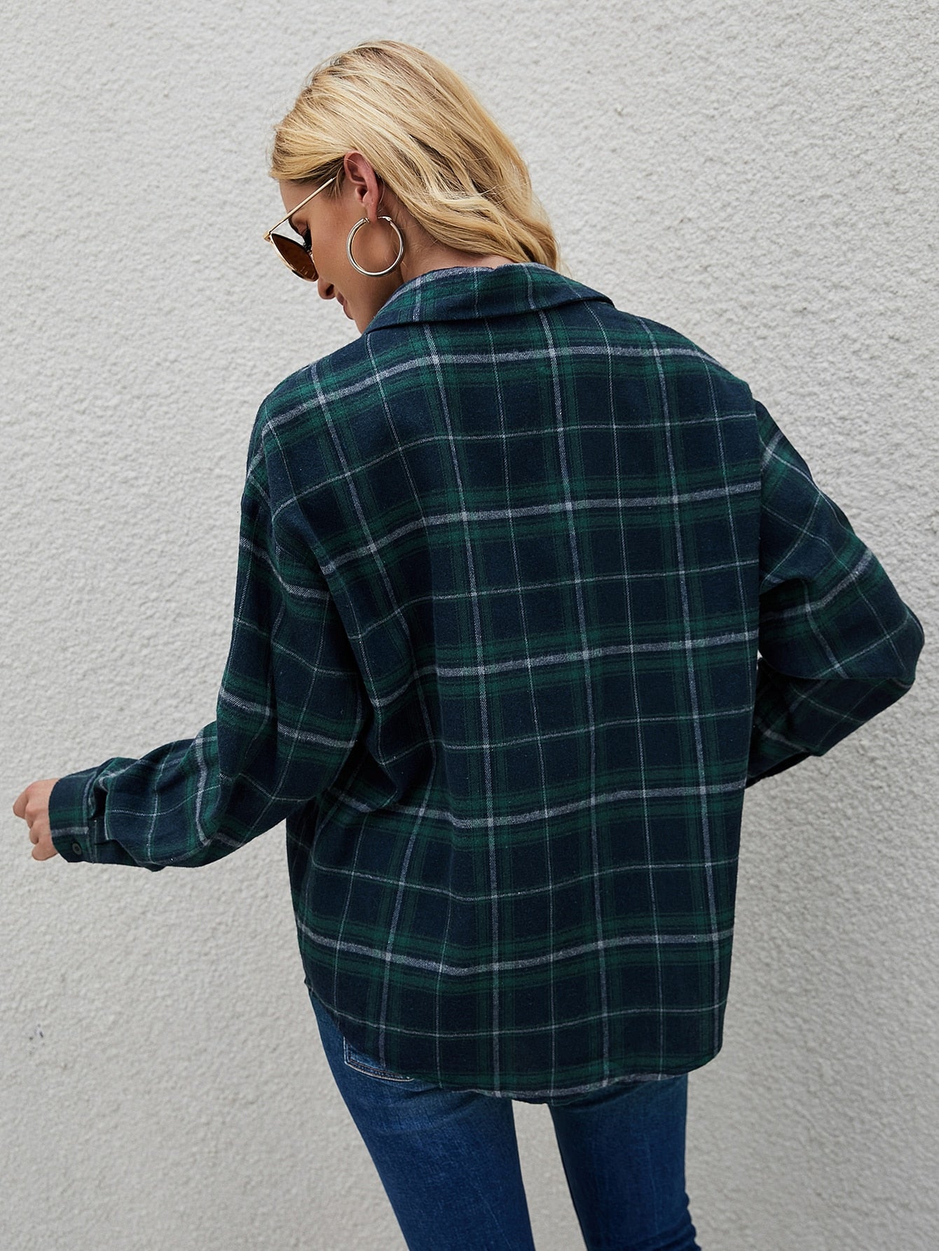 Tartan Print Drop Shoulder Blouse