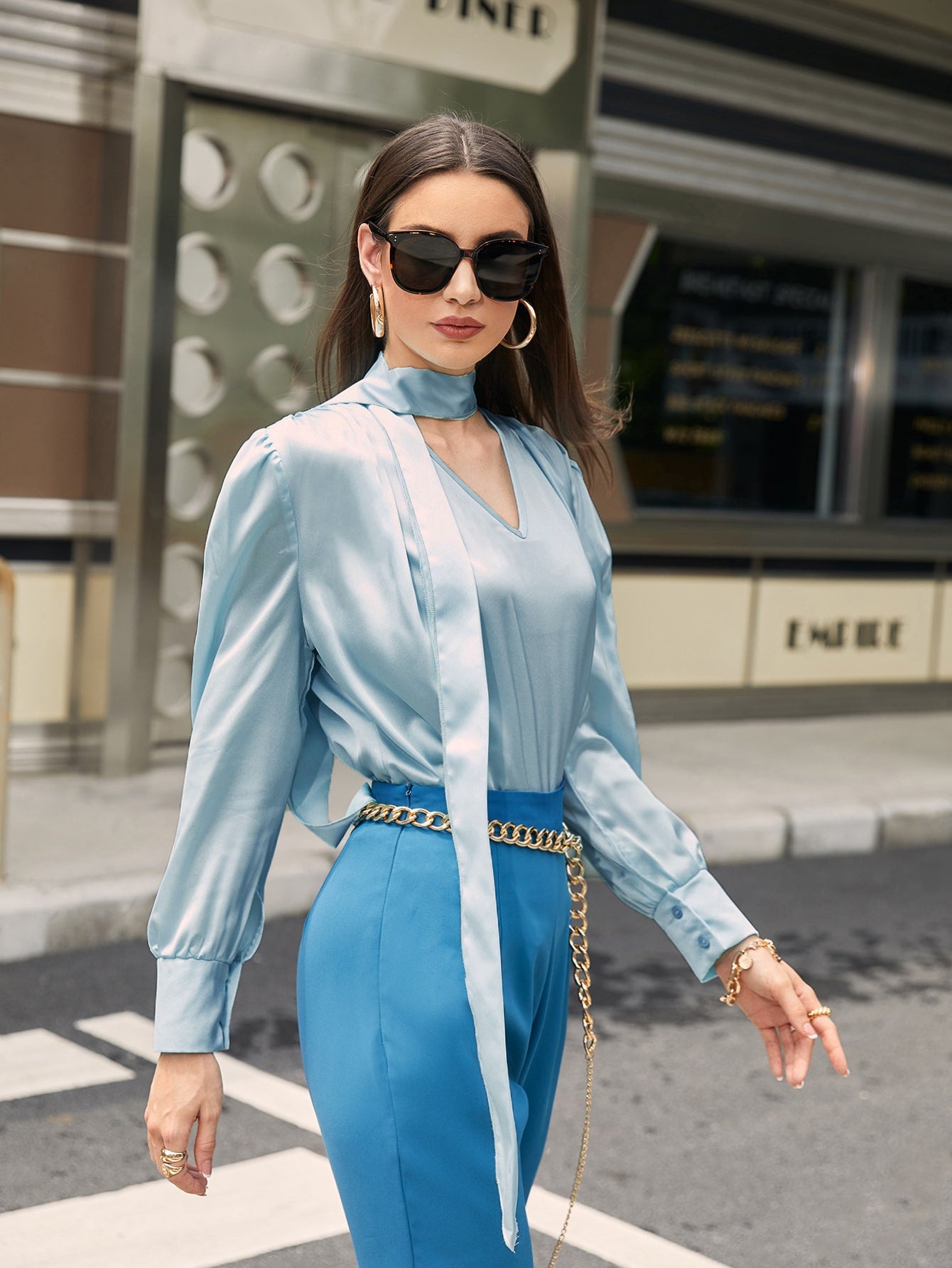 Solid Cut Out Satin Blouse