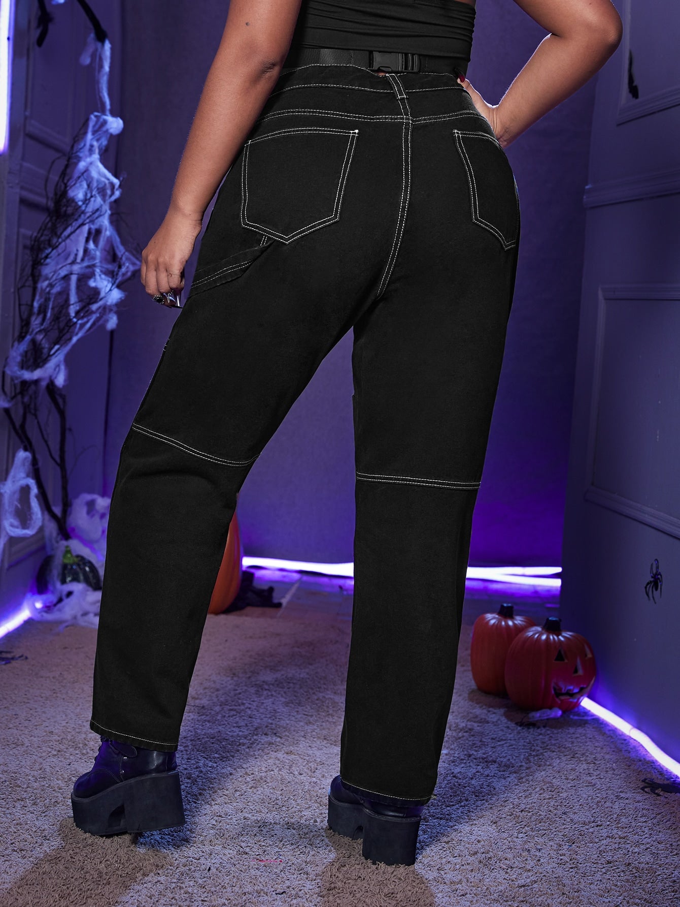 Plus High Waist Top-stitching Jeans