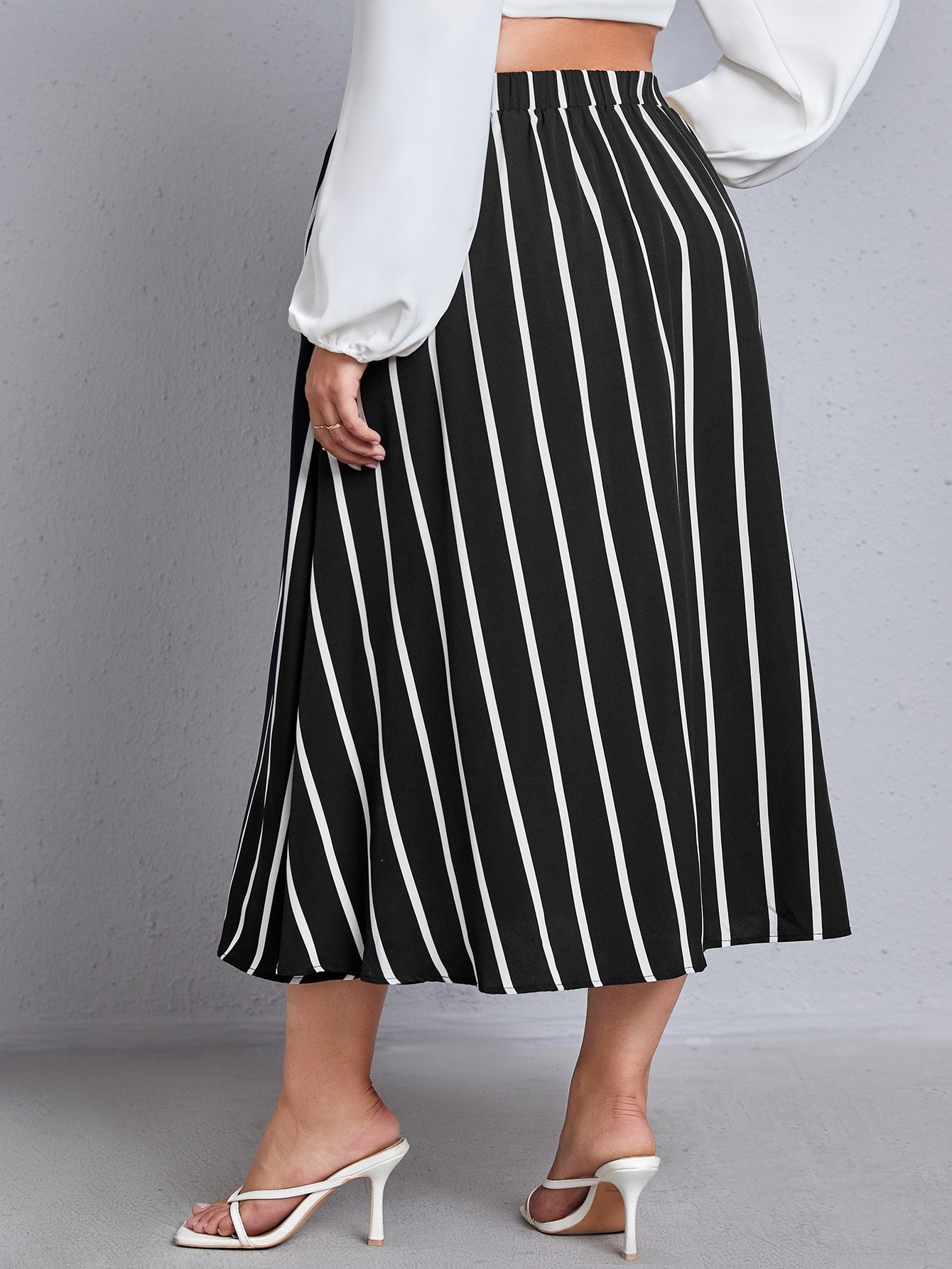 Plus High Waist Striped Skirt