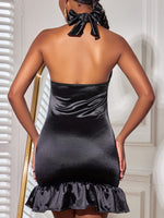 Cross Wrap Tie Backless Mermaid Hem Halter Bodycon Dress