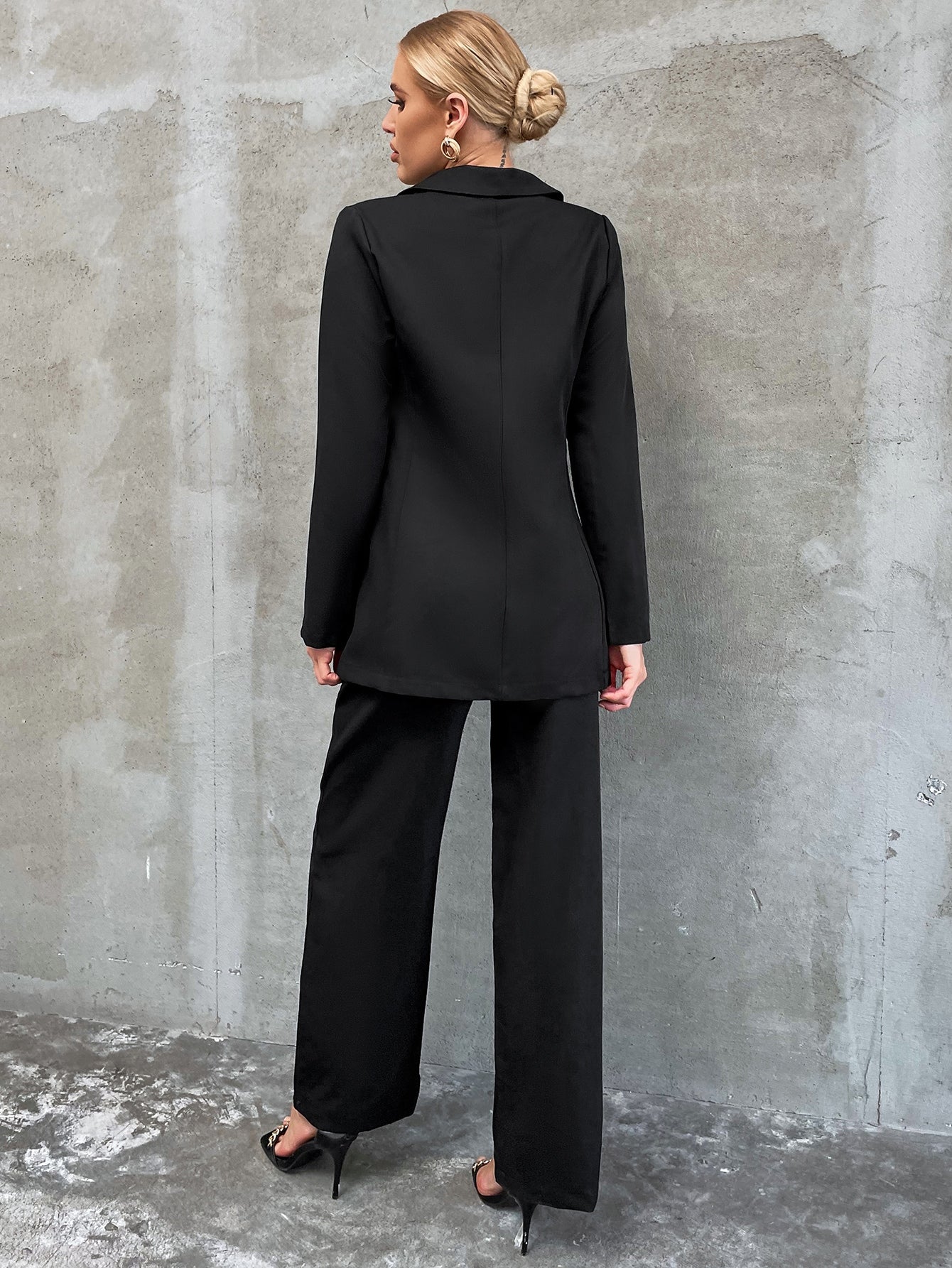 Lace Insert Single Button Blazer With Tailored Pants