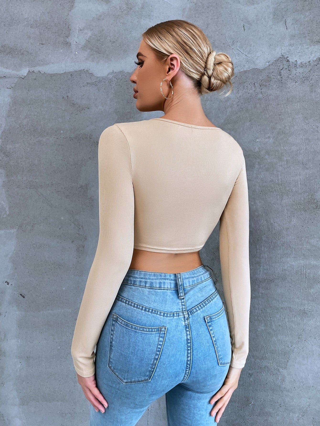 Crop Slim Ribbed Knit Tee