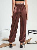 Paperbag Waist Knot Hem Satin Tapered Pants