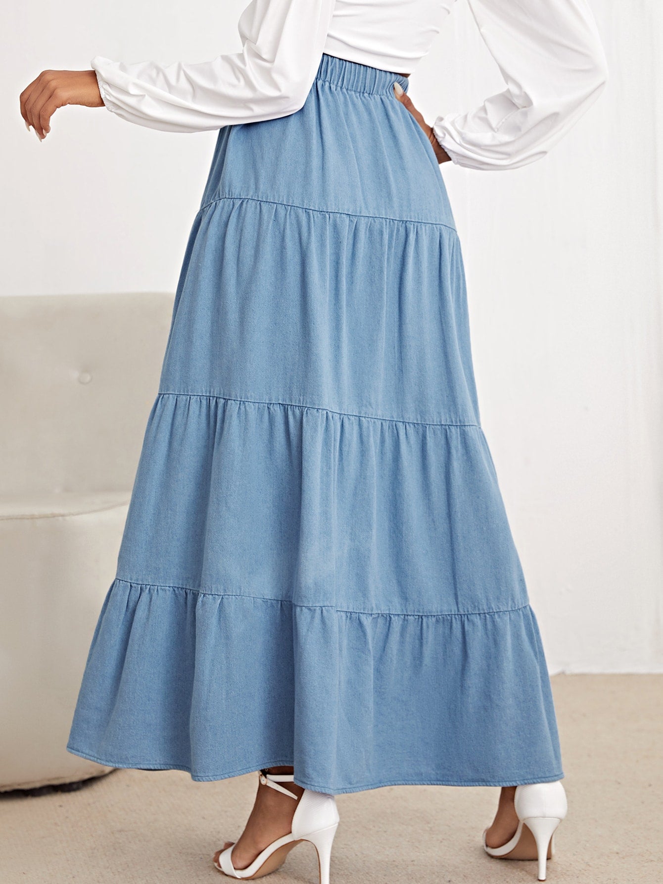 Flounce Hem Denim Skirt