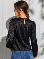 Leopard Jacquard Keyhole Back Blouse