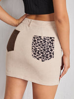 Color Block Leopard Corduroy Skirt