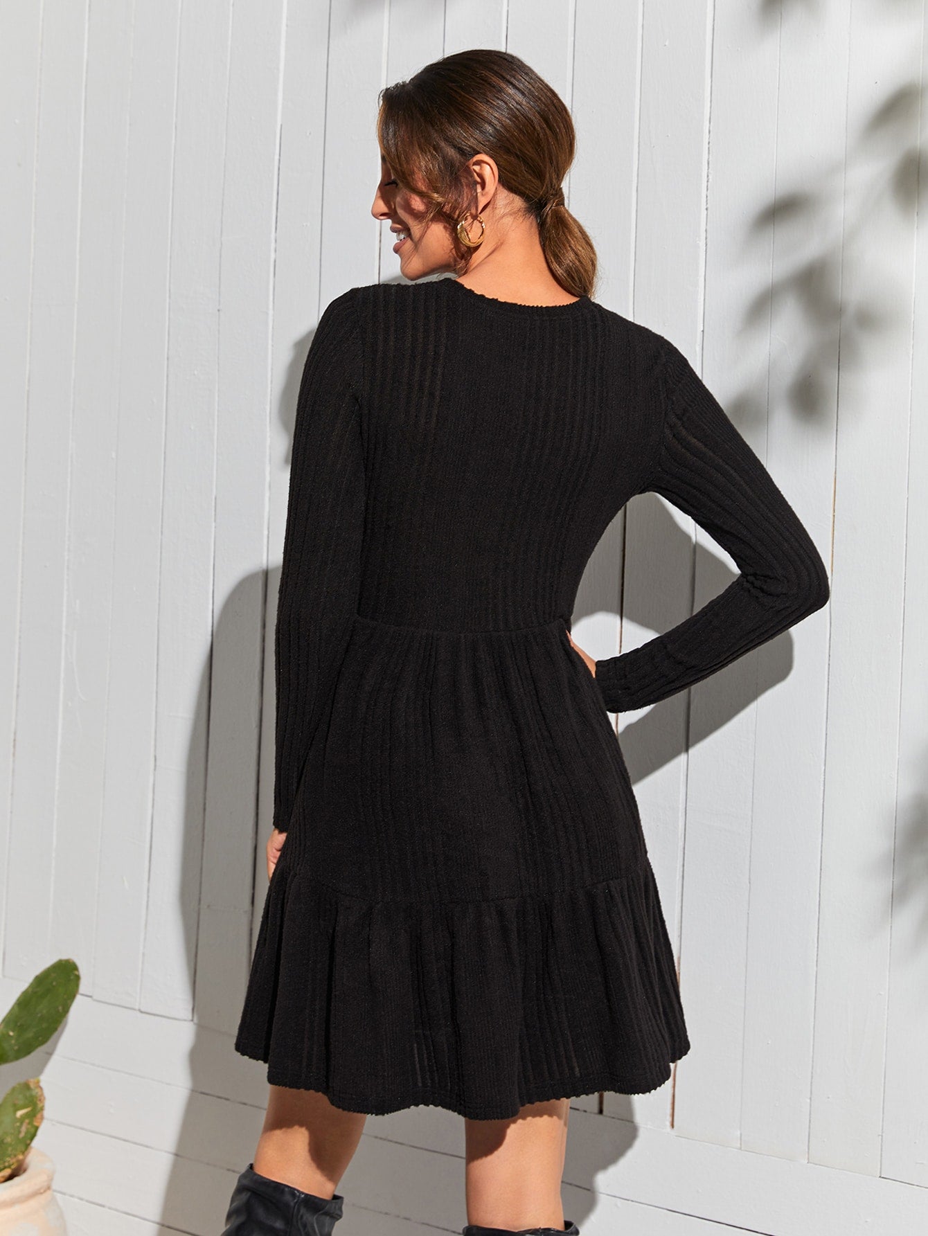 Solid Ruffle Hem Dress Without Belt