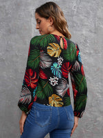 Lantern Sleeve Tropical Print Top